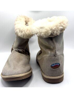 Emu Australia Ridge Boots Size 12 Woman Tan Suede Fold Over Wool-Lined  EVA Sole